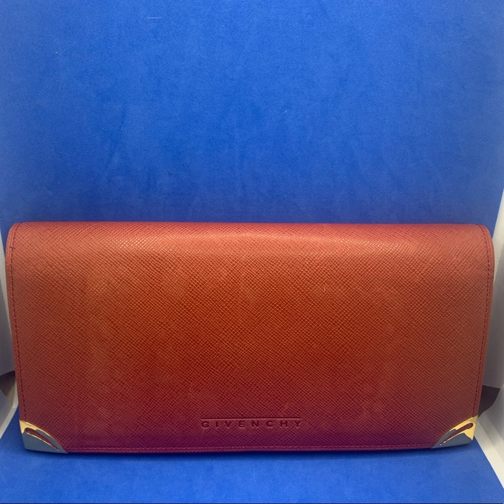 Vintage Givenchy Red or orange leather and gold hardware Long‎ Wallet